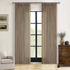 Farmhouse 80 Inch Brown Tan Pinch Pleated Linen Semi Sheer Curtains 2 Panel | by Twodrapes