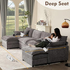 GOSUHI 142.5" U Shaped Couch, Modular Sectional Sofa, 3-Seater Comfy Cloud Couch - Image 4