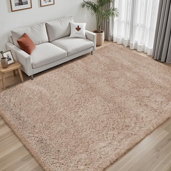 PLHXFR 6x9 Area Rugs Living Room: Fluffy Bedroom Rug Shag Carpet Camel | - Image 7