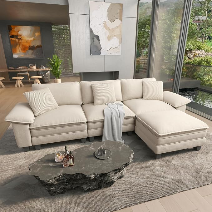 HERA'S HOUSE 124" Modular Sectional Sofa, Oversized L Shaped Couches by HERASHOUSE