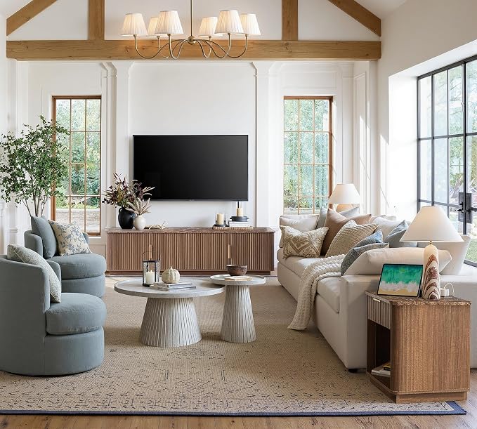 win2win 67" TV Stand for 80 Inch TV, Mid Century Modern Fluted Entertainment - Image 9