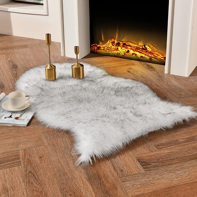 duduta White Black Faux Fur Rug 2x3 ft, Small Shag Bedside Rug Seat Covers | by duduta