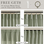 108 Inch Pinch Pleated Light Filtering Linen Memory Trained Green Curtains | - Image 5