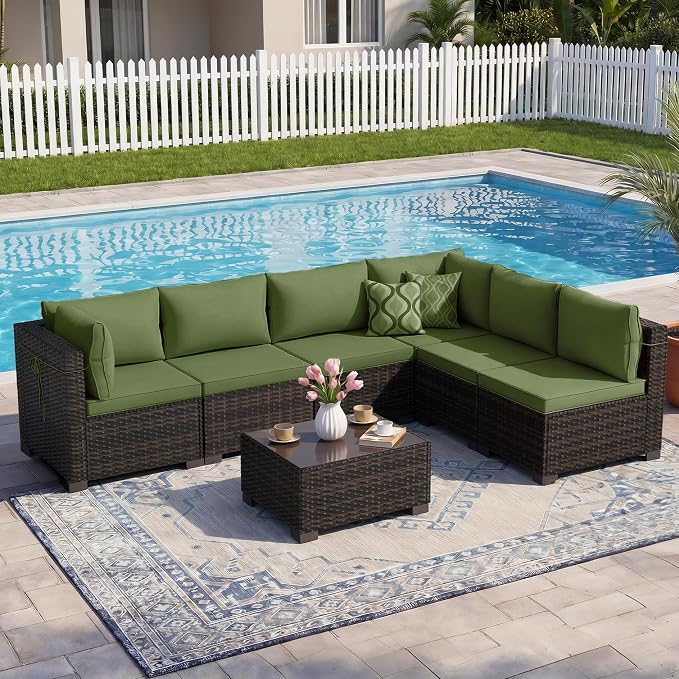 CHABATREE 7pcs Outdoor Patio Furniture Sets, Rattan Conversation Sectional Set by Unknown
