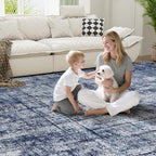 10x14 Washable Area Rug for Living Room Bedroom: Non-Slip Modern Navy Blue | - Image 7