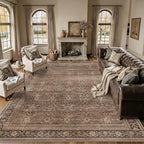 Schweek 10x14 Washable Area Rug Brown Neutral Vintage Distressed Large Rugs | by Schweek