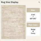 Soalmost 5x8 Area Rugs Beige Low Pile Washable Trendy Faded Style Rug | Vintage - Image 5