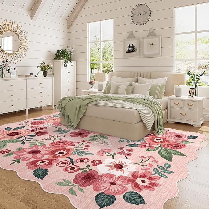 DUKINO 5x7 Area Rugs for Bedroom, Floral Washable Rug Non Slip, Stain Resistant - Image 3