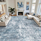 Soalmost 12x15 Washable Area Rugs Soft Living Room Rug Abstract Blue/Grey | - Image 2
