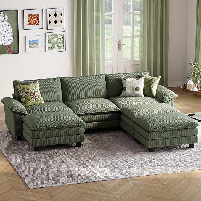 LINSY HOME 123" Modular Sectional Sofa, 3-Seat Corduroy Modern Cloud Couch - Image 3