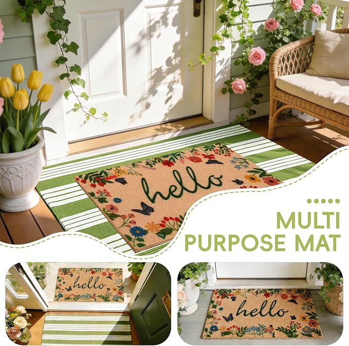 Front Door Mat Set, 2-Piece Spring Floral Hello Welcome Doormat | Layered porch - Image 6
