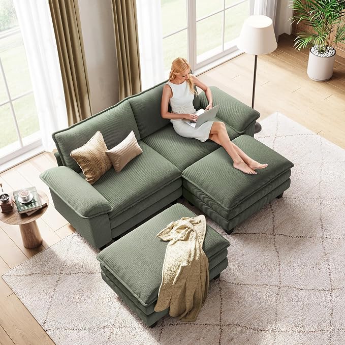 LINSY HOME 90" Modular Cloud Love Seat Sofa, Corduroy Soft Sectional Couch - Image 7