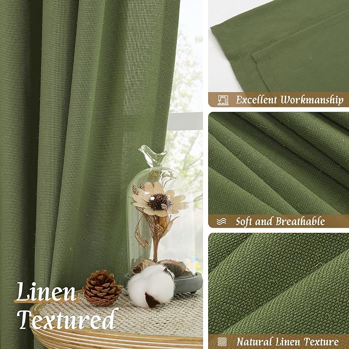 Olive Green Semi Sheer Linen Curtains 72 Inch Length - Image 7