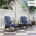 Outsunny 3 Piece Wicker Patio Furniture Set, PE Rattan Rocking Chairs - Image 2