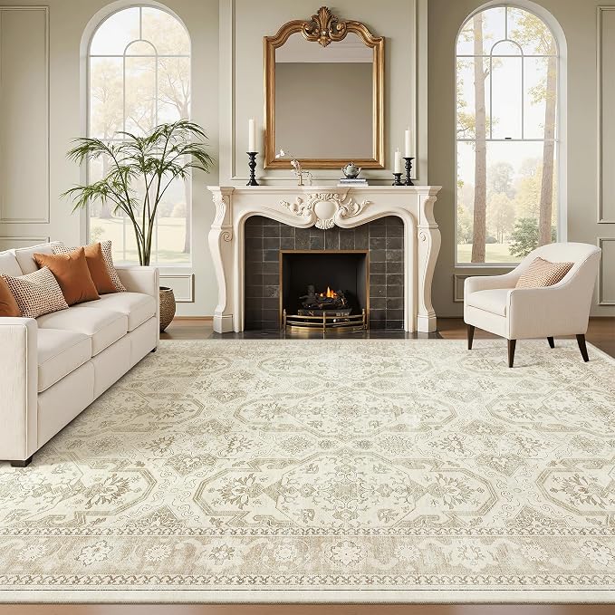 Soalmost 9x12 Area Rugs for Living Room Washable Rug Non-Slip Beige/Brown | by Soalmost