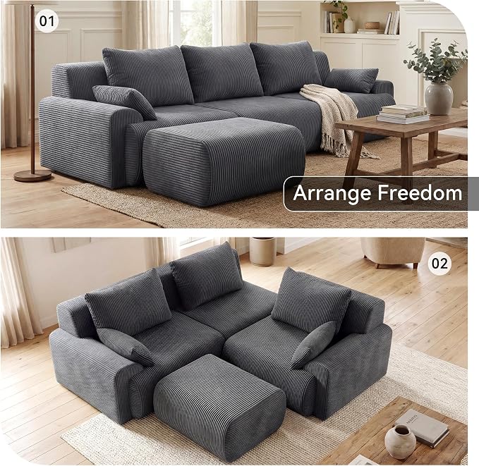 GRUSIGN 118'' Sectional Boneless Oversize Modular Couches, Curved Cloud - Image 7