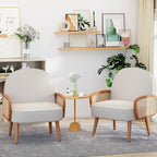 Aklaus Mid Century Modern Accent Chairs Set of 2 Upholstered Rattan Faux - Image 9