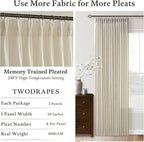 Semi Sheer Flax Linen Blend Pinch Pleat Beige Linen 72 Inch Curtains 50W | - Image 5