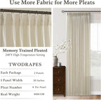108 Inch Linen Pinch Pleated Light Filtering Curtains Sand Beige 2 Panels | - Image 6