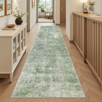 Soalmost Abstract Runner Rug 2x8 Hallway Kitchen Runners Green/Ivory | Vintage - Image 3