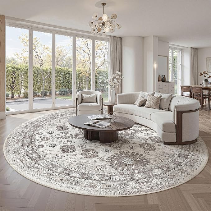 9ft Round Rug, Large Circle Rug by Zesthome