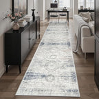 Soalmost Runner Rug 2x10 Washable Hallway Kitchen Runners Blue/Ivory | Non-Slip - Image 4