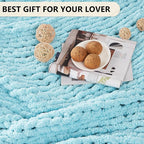 L'AGRATY Chenille Chunky Knit Blanket, Light Blue, Heavyweight Throw Blanket - Image 6