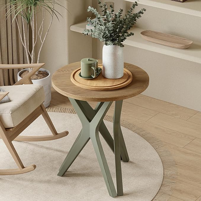 Pedestal Farmhouse End Table, Distressed Top - Image 7