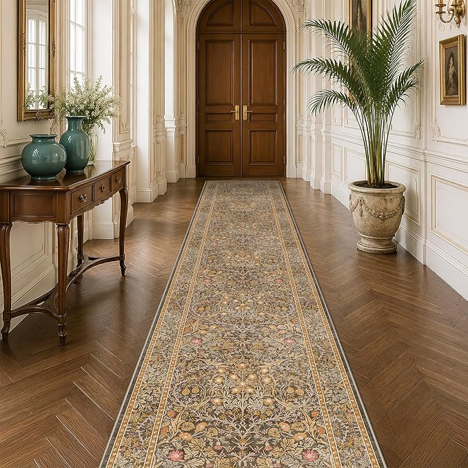 Brown 2'6" x 10' Hallway Runner Rug Non Slip by HazoHaus