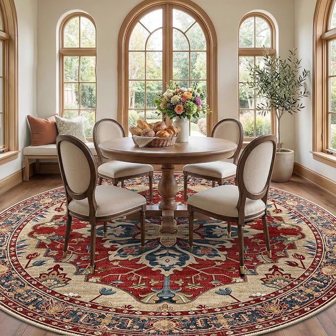 RELEANY Washable Area Rug, Round 10ft, Water Repellent, Pet Friendly, Vintage - Image 3