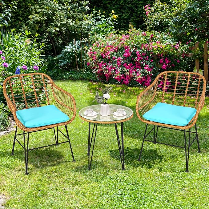 Tangkula 3 Pieces Patio Bistro Set, Rattan Conversation Set - Image 4