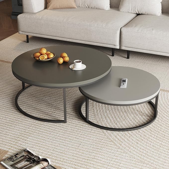 2-Piece Round Nesting Coffee Tables – Walnut Wood Top by Gaoyangjiaju