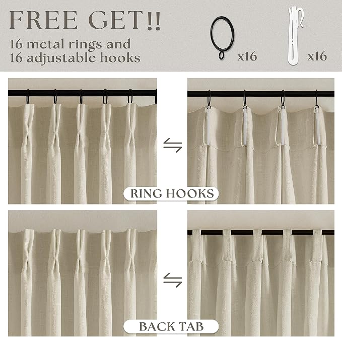 Linen Flax Curtains Pinch Pleated 102 Inch Curtains 2 Panels | Memory Training - Image 5