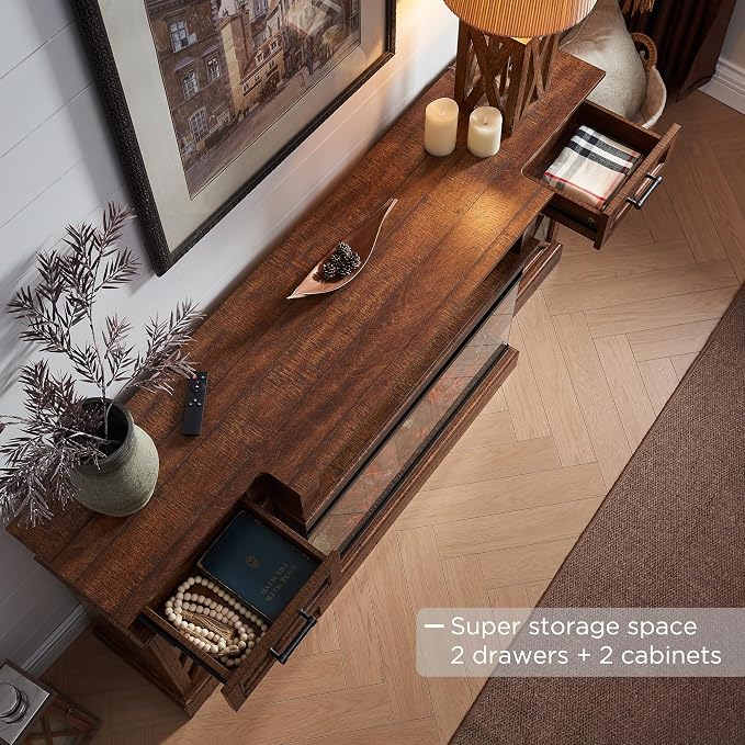 OKD 3-Sided Glass Farmhouse Fireplace TV Stand - Image 5