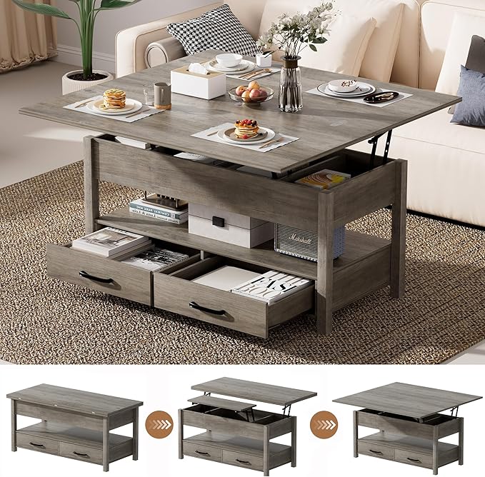 SYESWAY 42'' Lift Top Coffee Table, 4-in-1 Multifunctional Lift Coffee Table by SYESWAYFurniture