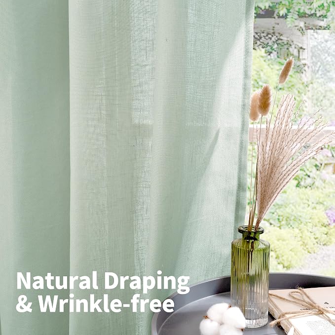 YoungsTex 95 Inch Long Sage Linen Curtains - Image 6