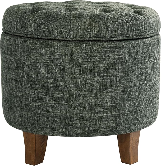 Homepop Home Decor | Upholstered Round Tufted Foot Rest Ottoman | Ottoman by HomePop