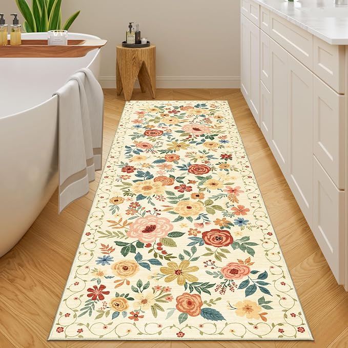 DUKINO 2x6 Hallway Runner Rug, Washable Kitchen Rugs Non Slip, Floral Indoor Rug - Image 8