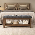 ABHENG Solid Rubber Wood Shoe Bench, Soft Chenille Material Upholstered Seat by Liveinacomfortablehome