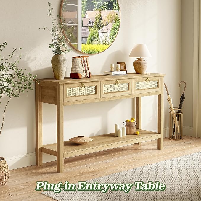 SUPERJARE Rattan Console Sofa Table - Image 3