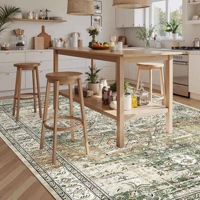 Soalmost 9x12 Area Rugs for Living Room Washable Rug Non-Slip Olive Beige | - Image 9