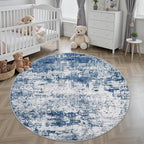 Round Area Rug Living Room: 4 ft Modern Washable Carpet Blue | - Image 3