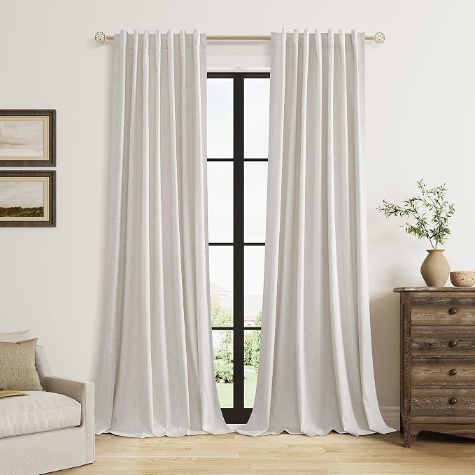108 Inch Long Light Beige 100% Blackout Curtains by Guken