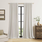 Light Beige Linen 100% Blackout Curtains 96 Inches Long Floor to Ceiling Drapes by Guken