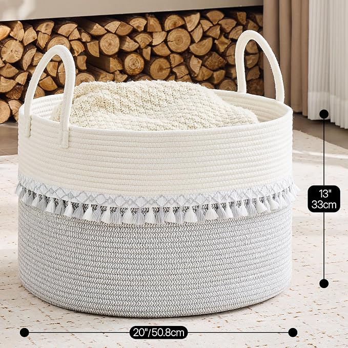 KAKAMAY Cotton Rope Storage Basket, Woven Hamper - Image 3