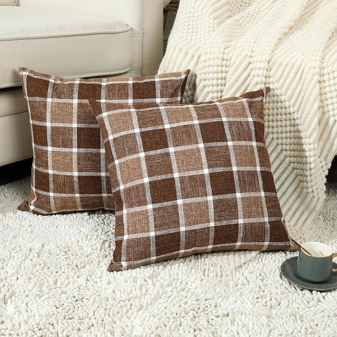 Stellhome Pack of 2 Fall Linen Buffalo Check Decorative Throw Pillow Covers by Stellhome