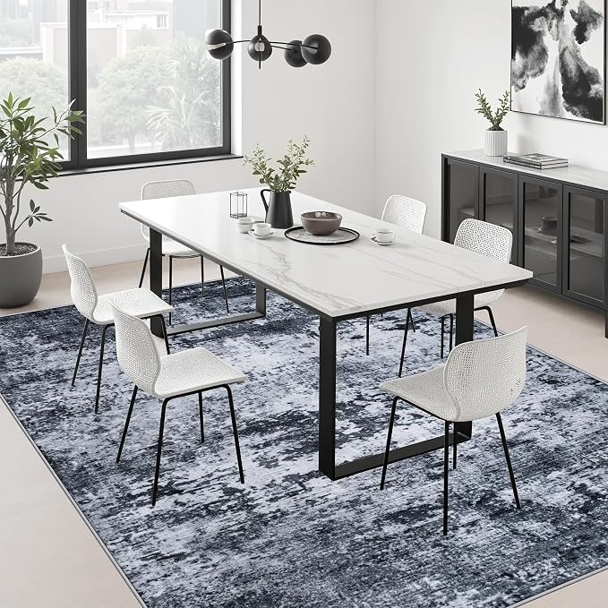 5x7 Area Rug Living Room: Modern Washable Indoor Carpet Black | - Image 4