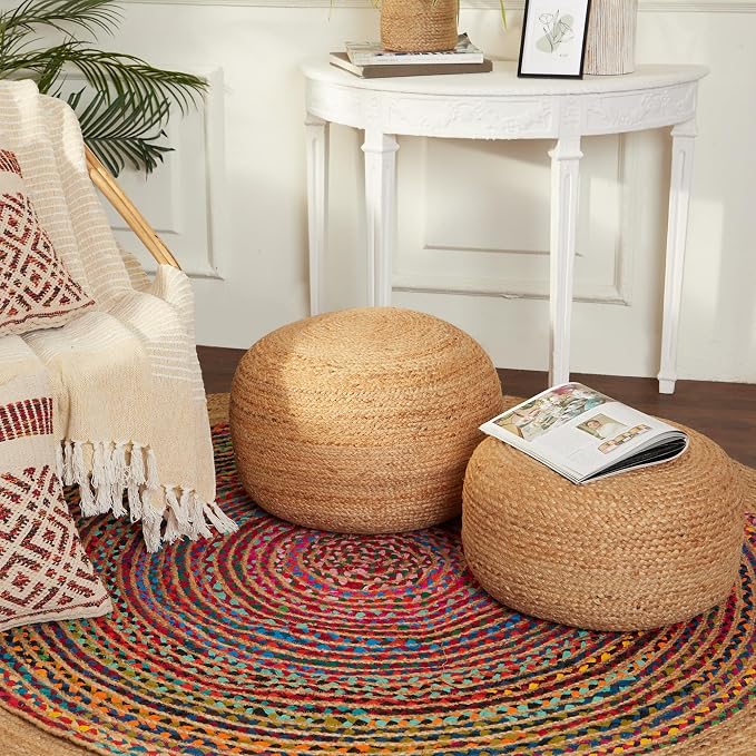 · REDEARTH · Jute Circular Jute Pouf Ottoman - Image 2