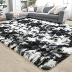 8x10 Extra Large Tie-Dyed Black and White Fluffy Area Rug Non-Slip - Image 4