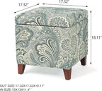Adeco 18" Cube Storage Ottoman in Blue Paisley, Upholstered Linen Foot Stool & - Image 2